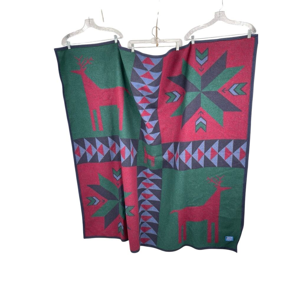 Pendleton Woolen Mills Blanket Holiday Deer Stars Green Red